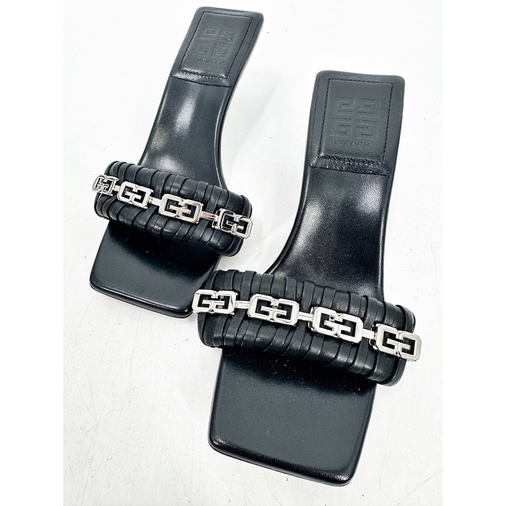 Givenchy Black Leather G-Woven Mules 35.5 Black Kitten Heel Sandals - Picture 8 of 8
